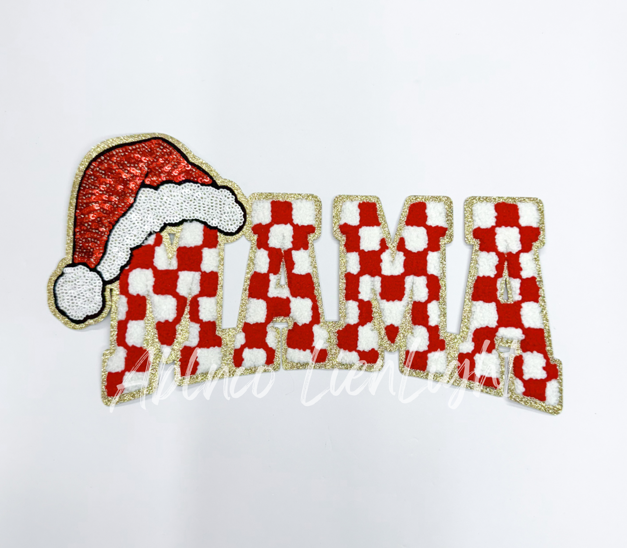 Red Checkered Mama Christmas Sequin Patch - Large
