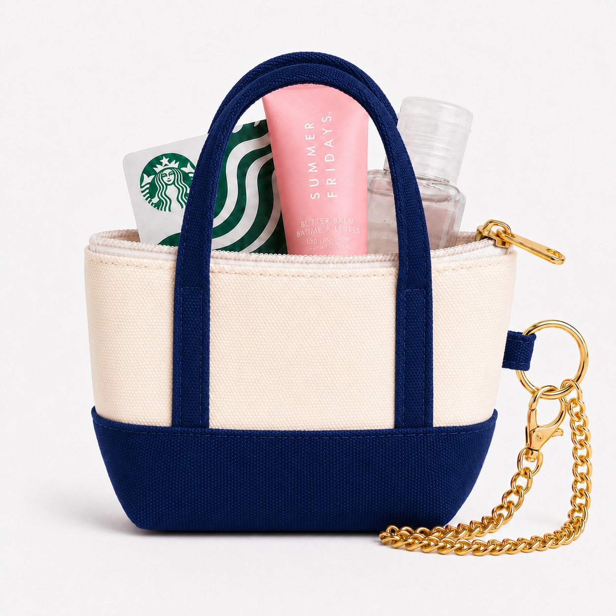 Navy Canva Mini Tote Bag Keychain | Zippered Purse Charm & Pouch
