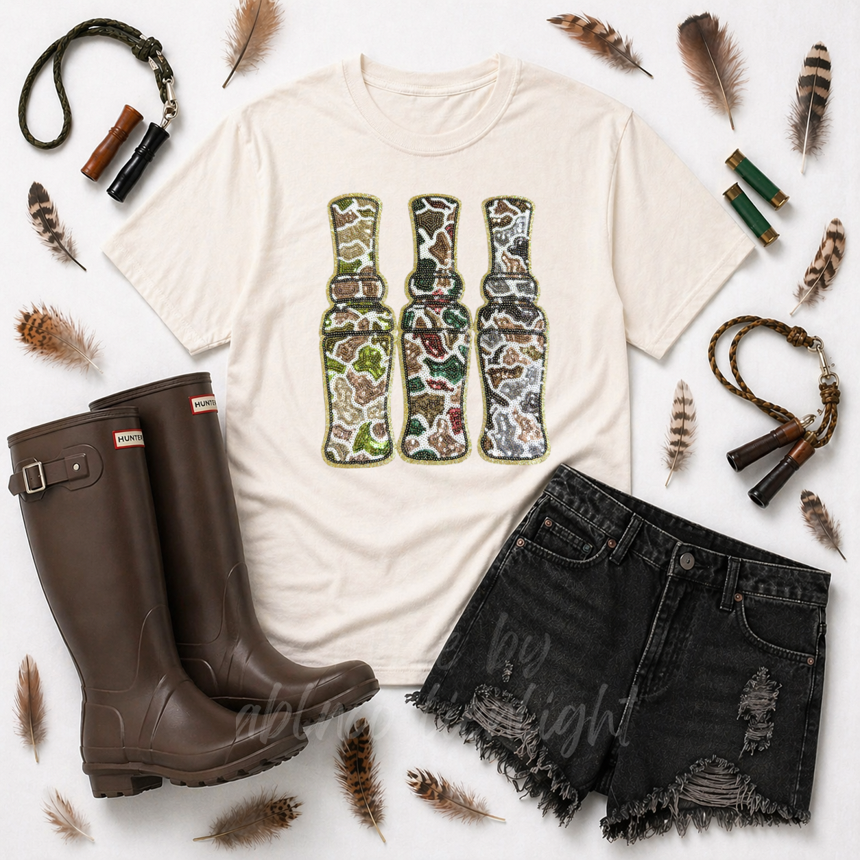 Duck Calls Hunting Sequin Patch Tshirt