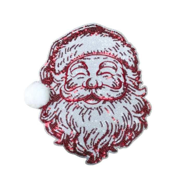 Red Vintage Santa Fuzzy Poof Ball Christmas Sequin Patch