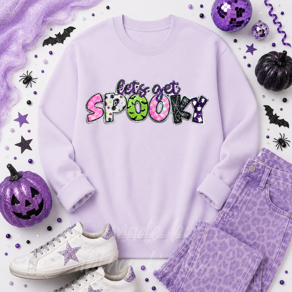 Lets Get Spooky Halloween Sequin Patch Sweatshirt