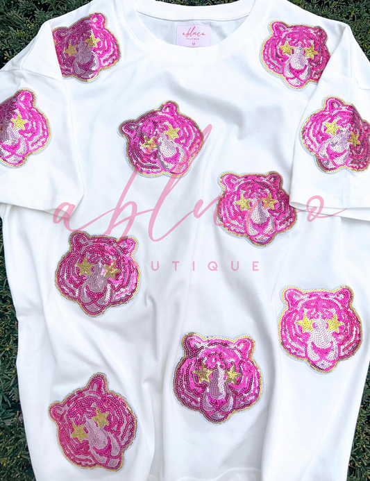 PREPPY PINK MASCOT™ TIGER Sequin Game Day T-Shirt