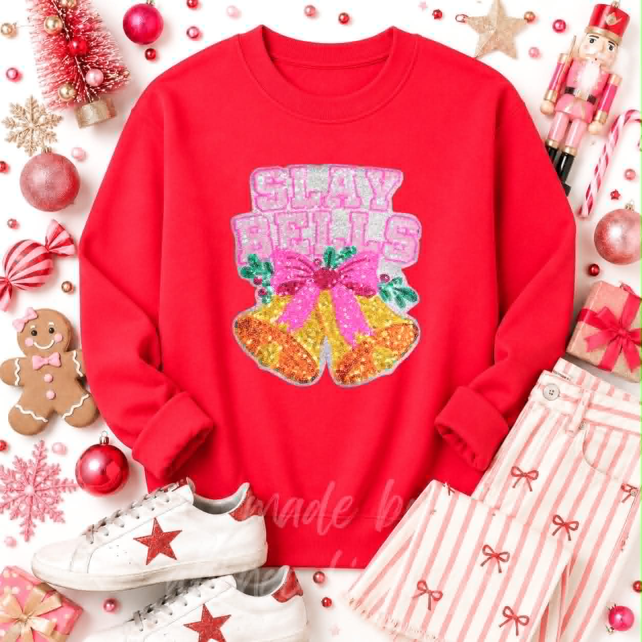Slay Bells Christmas Sequin Patch Sweatshirt