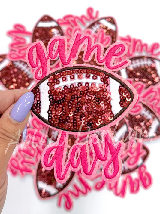 Hot Pink Game Day Football STICKER Adhesive Sequin Embroidery Patch