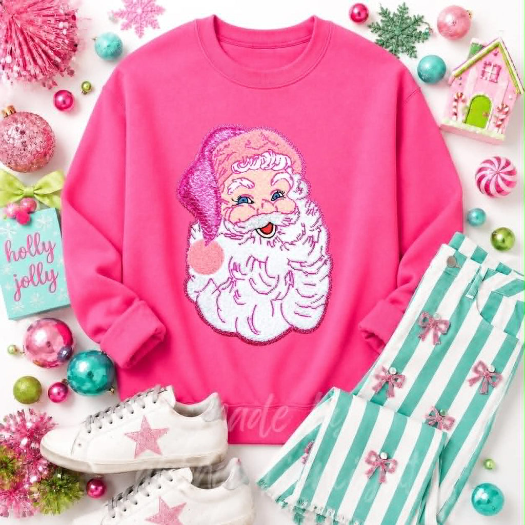 Pink Santa Christmas Sequin Patch Sweatshirt