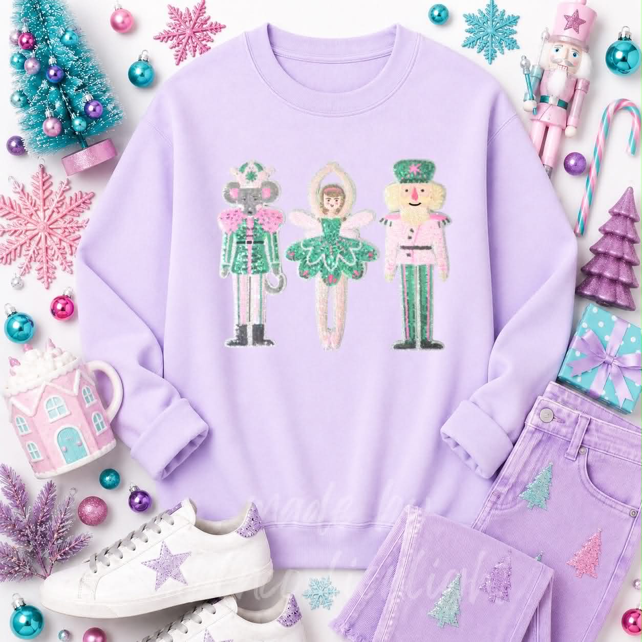 Ballet Nutcracker Trio Christmas Sequin Patch Sweatshirt