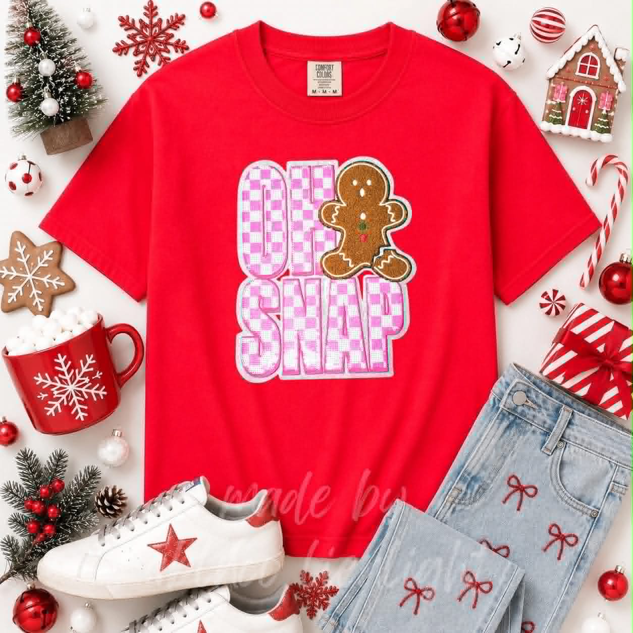 Oh Snap Gingerbread Christmas Sequin Patch Tshirt