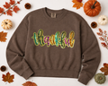 Colorful Thankful Thanksgiving Fall Sequin Patch Mid Length Sweatshirt