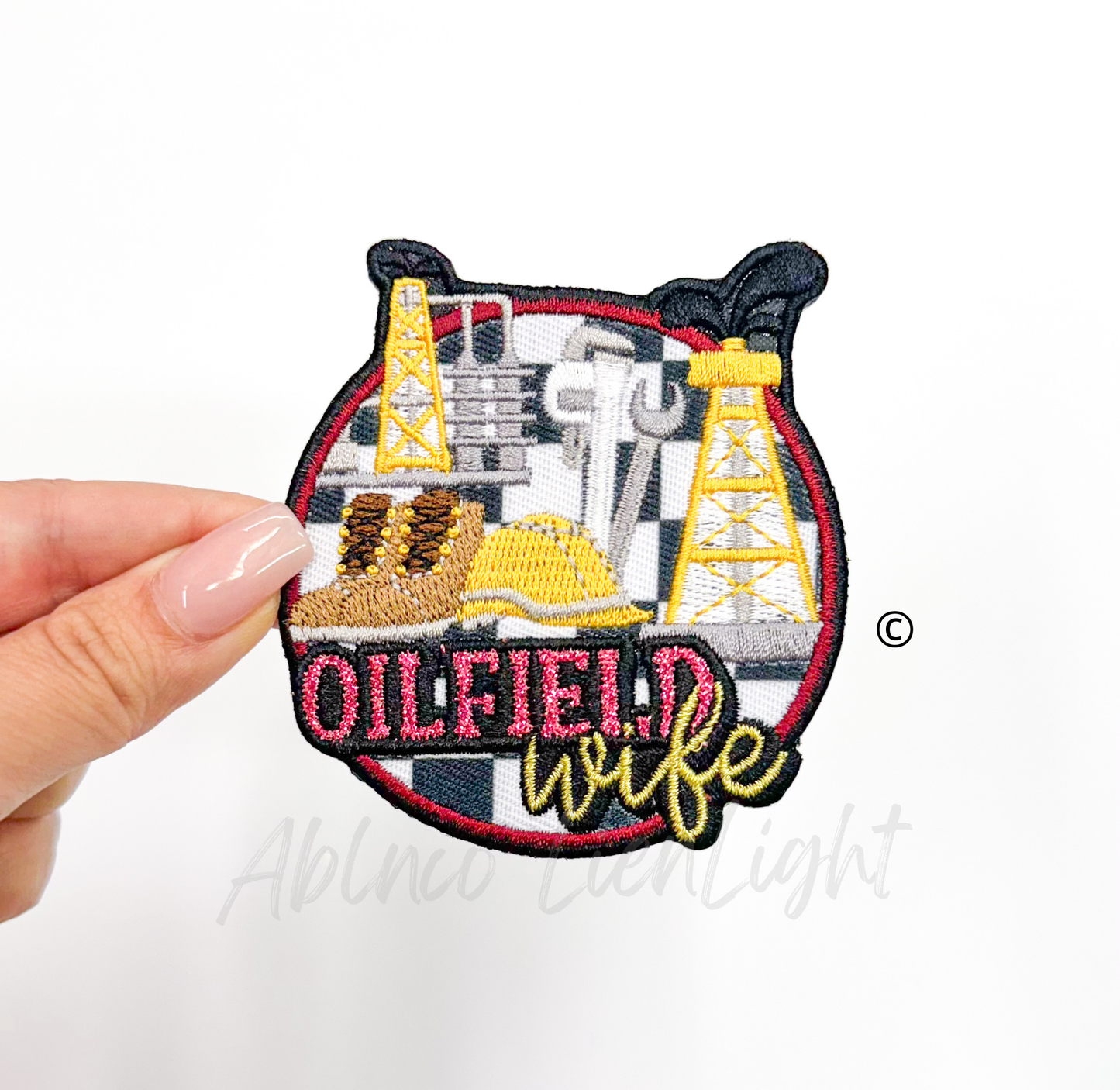 Oilfield Wife glitter embroidery patch