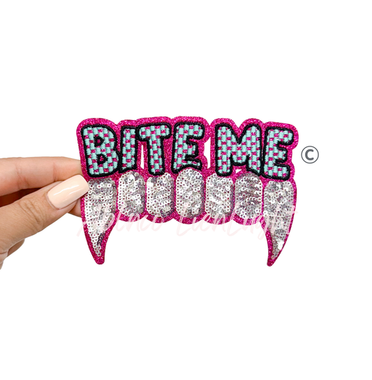 Checkered Bite Me Halloween Sequin Patch