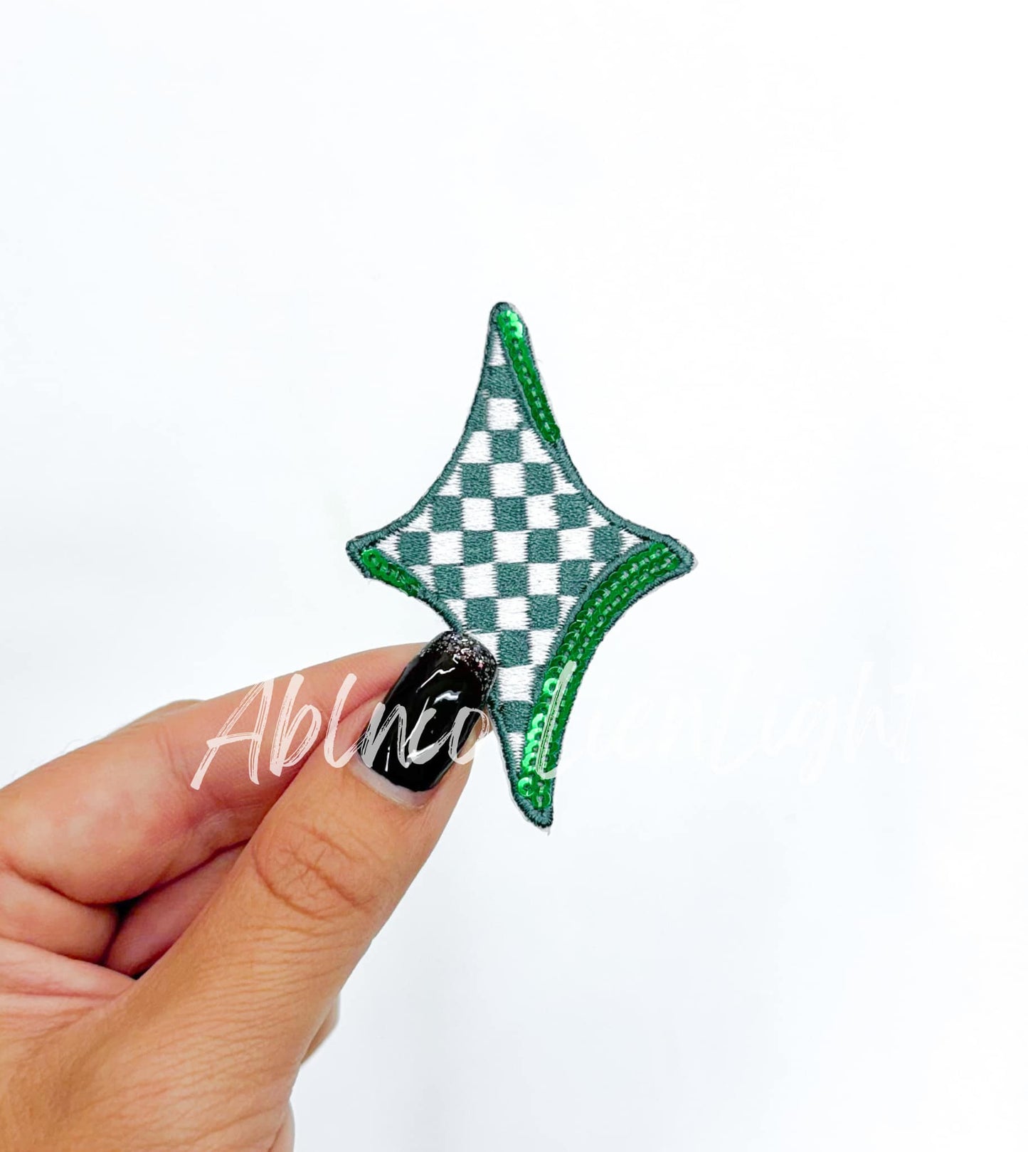 Green Checkered Diamond Star Embroidery Sequin Patch