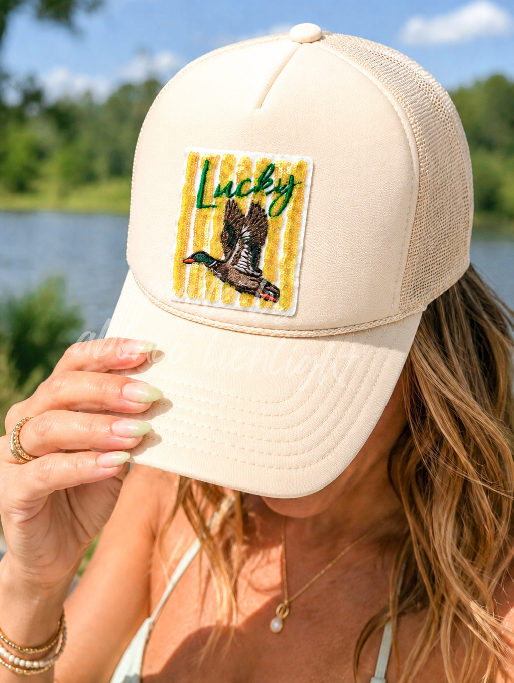 Lucky Duck Summer Sequin Patch Otto Trucker Hat
