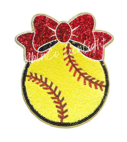 Big Softball Bow Sequin Chenille Patch