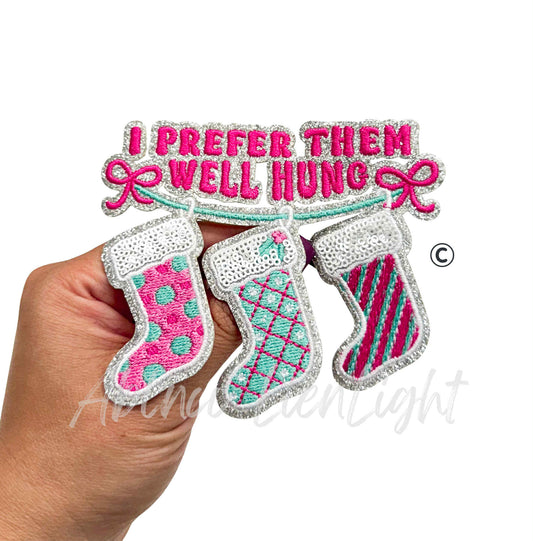 I Prefer Them Well Hung Sequins Christmas Patch-SMALL