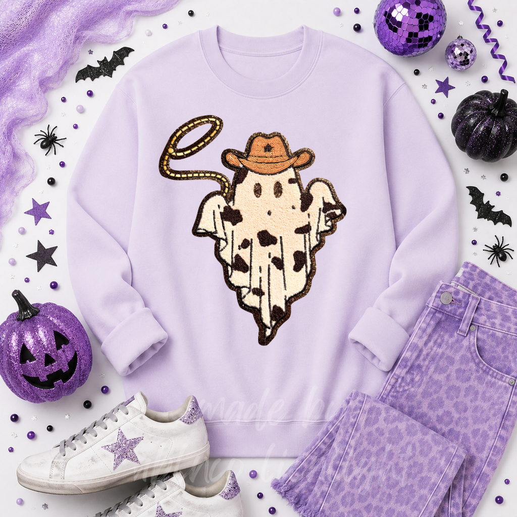 Cowboy Rope Ghost Halloween Sequin Patch Sweatshirt