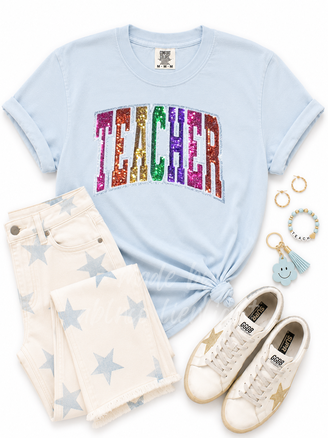 Colorful Teacher Sequin Patch Tshirt