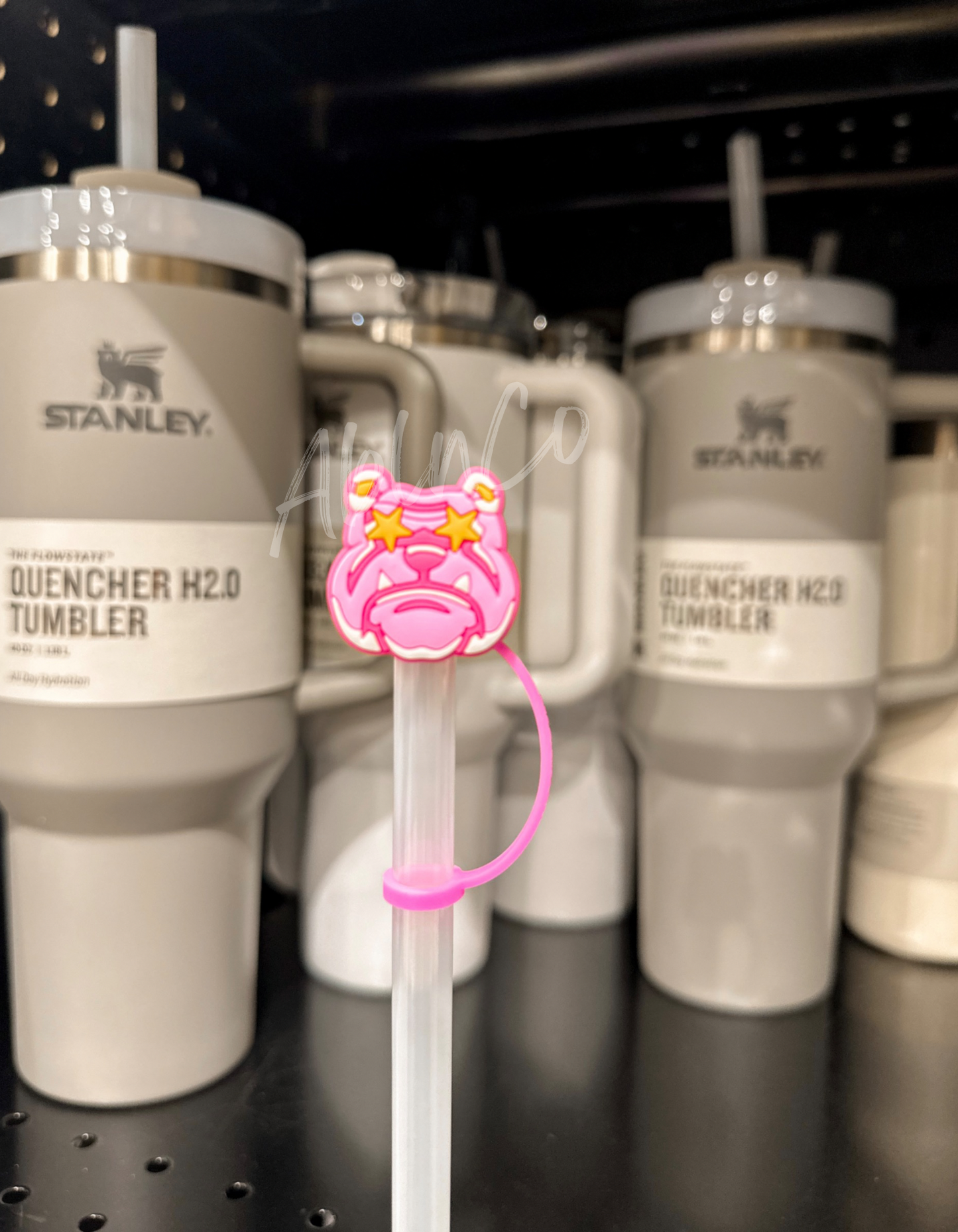 Preppy Pink Mascot™ Bulldog Tumbler Straw Topper Cap