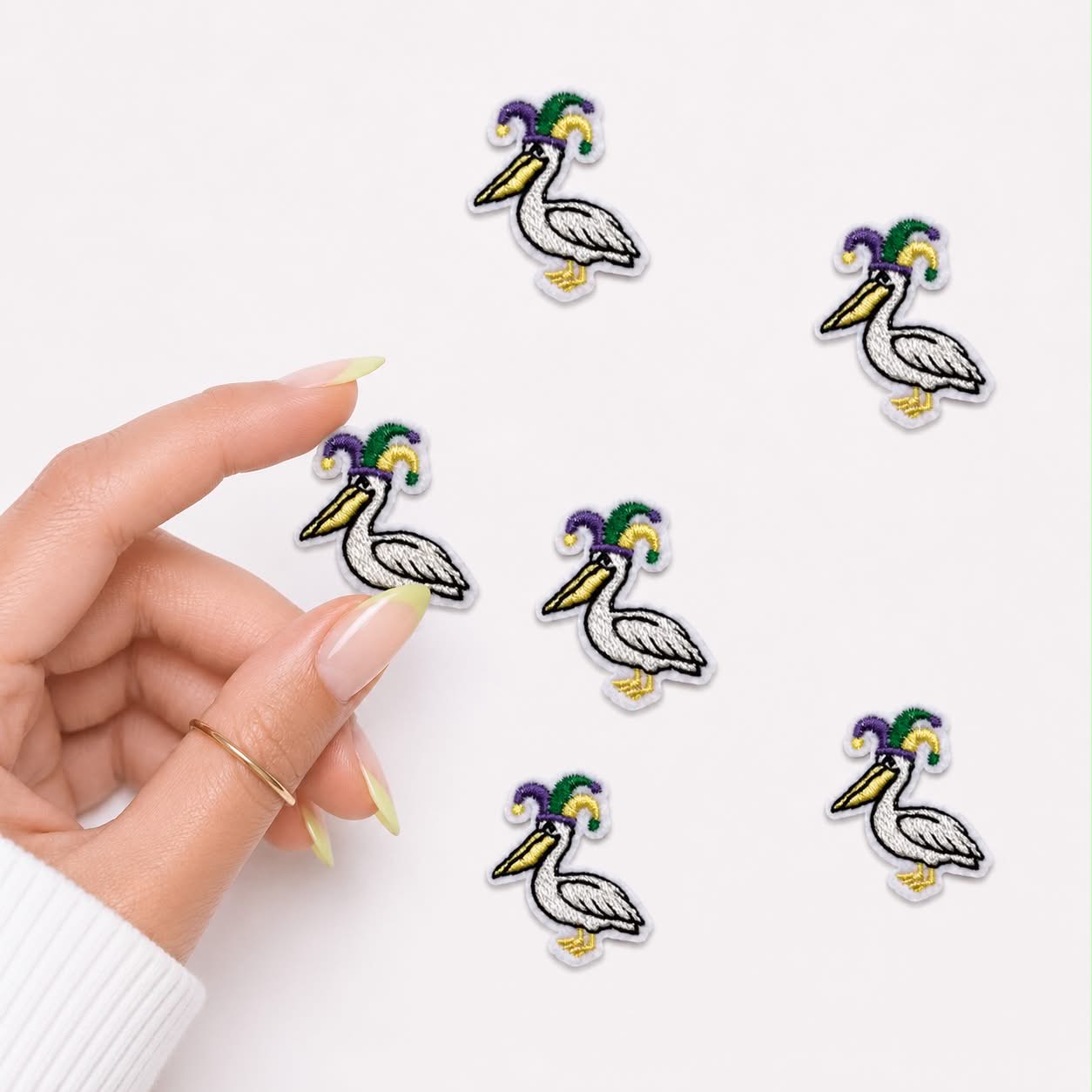 Mini Mardi Gras Pelican Embroidered Patch