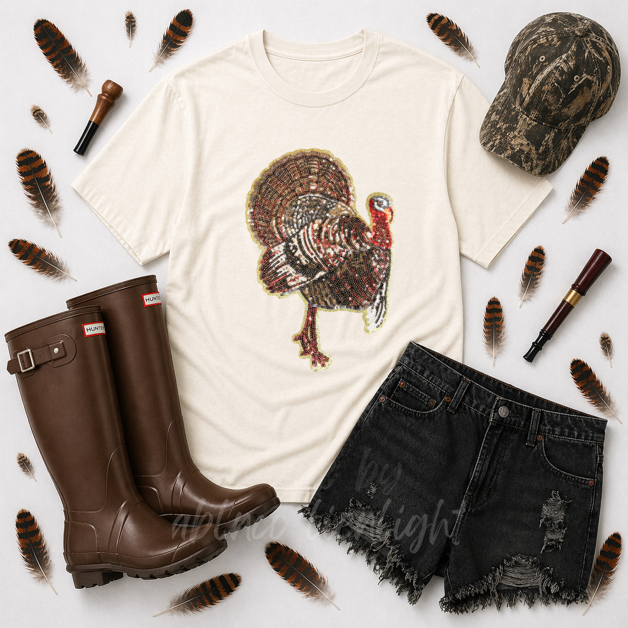 Wild Turkey Hunting Sequin Patch Tshirt