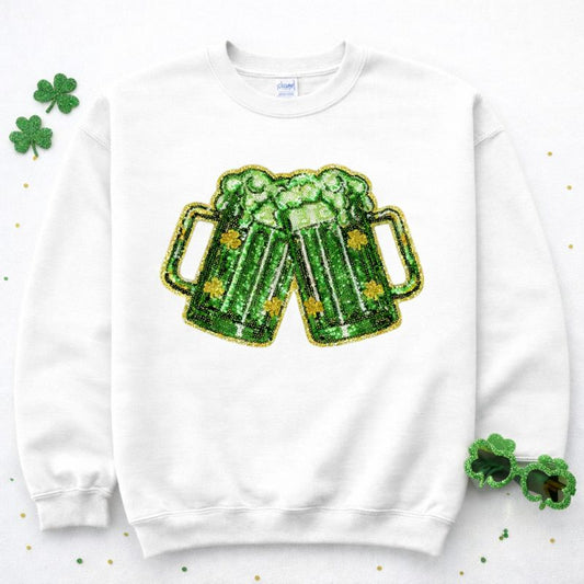 Green Beer St Patricks Day Sequin Patch Sweatshirt