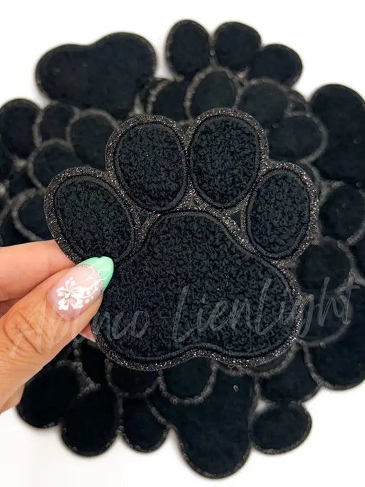 Black Chenille Paw Embroidery Patch