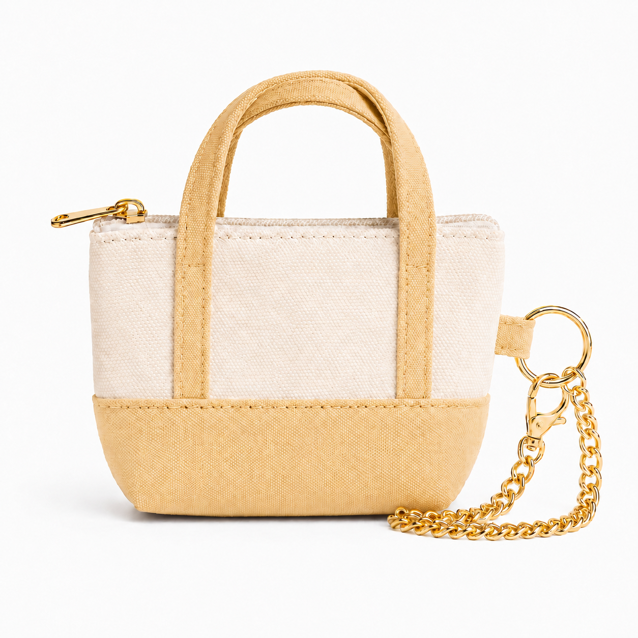 Yellow Canva Mini Tote Bag Keychain | Zippered Purse Charm & Pouch