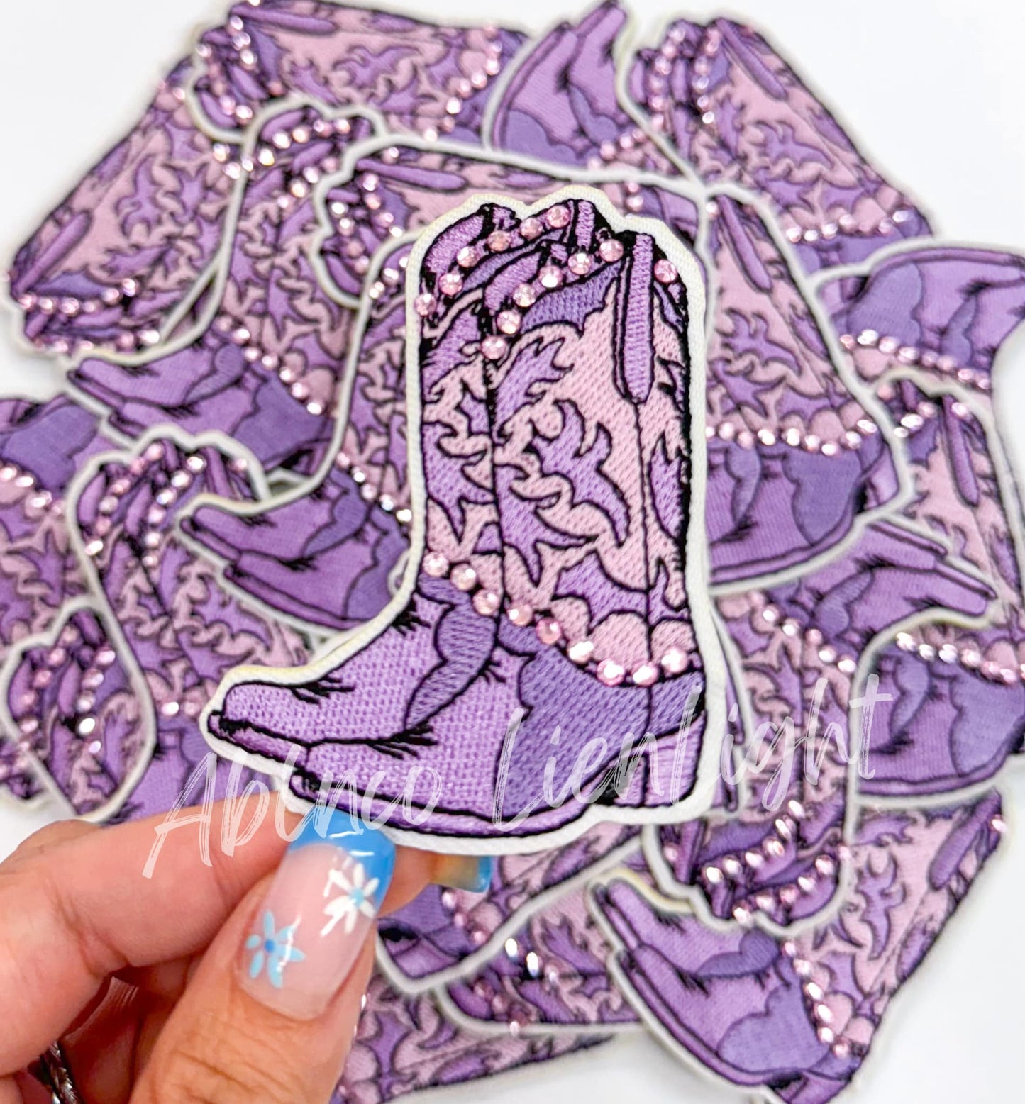 Purple Rhinestone Cowgirl Boot Patch