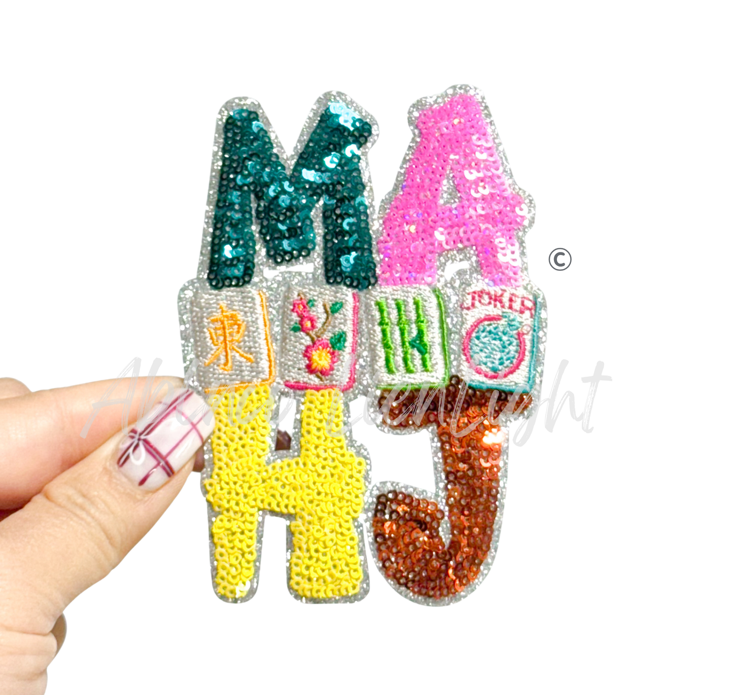 Colorful MAHJ Mahjong Sequins Patch - Small