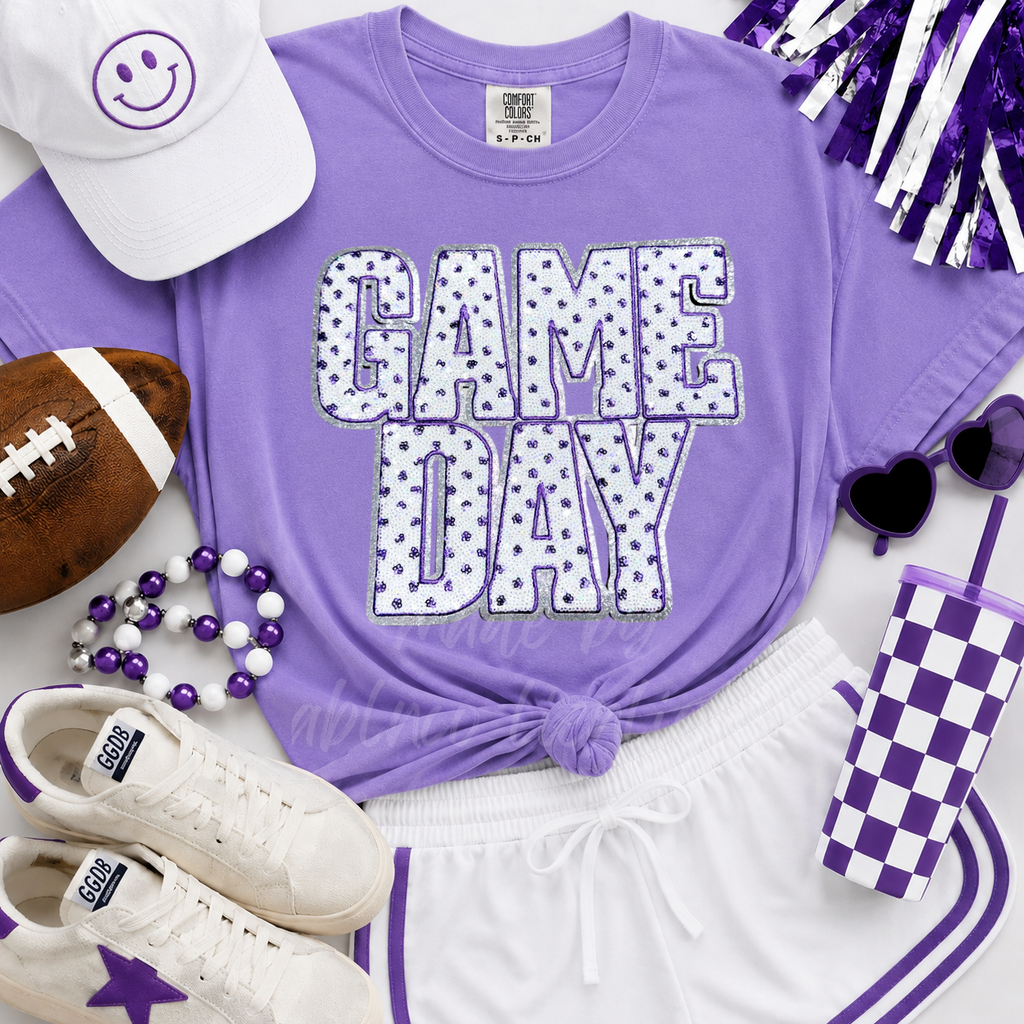 Purple Polka Dots Game Day Sequin Patch Shirt