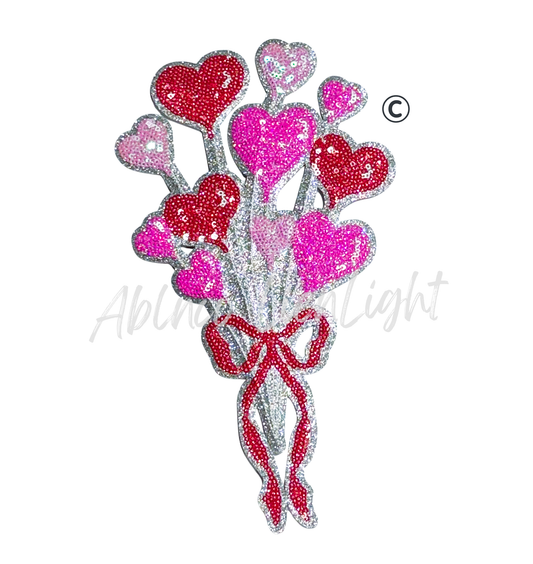 Bow Heart Balloons Sequins Valentines Day Patch - Large