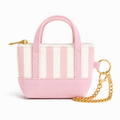 Pink Striped Mini Tote Bag Keychain | Zippered Purse Charm & Pouch