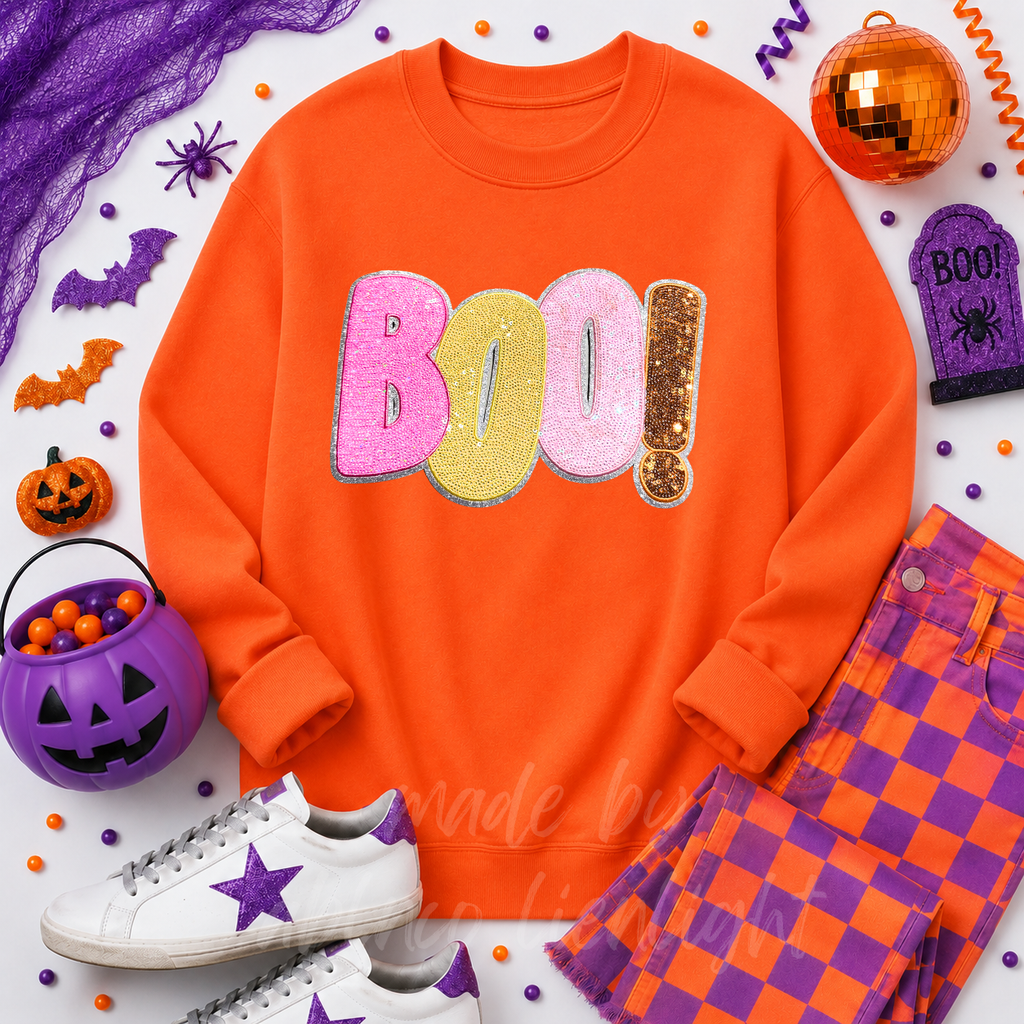 Colorful Boo Halloween Sequin Patch Sweatshirt