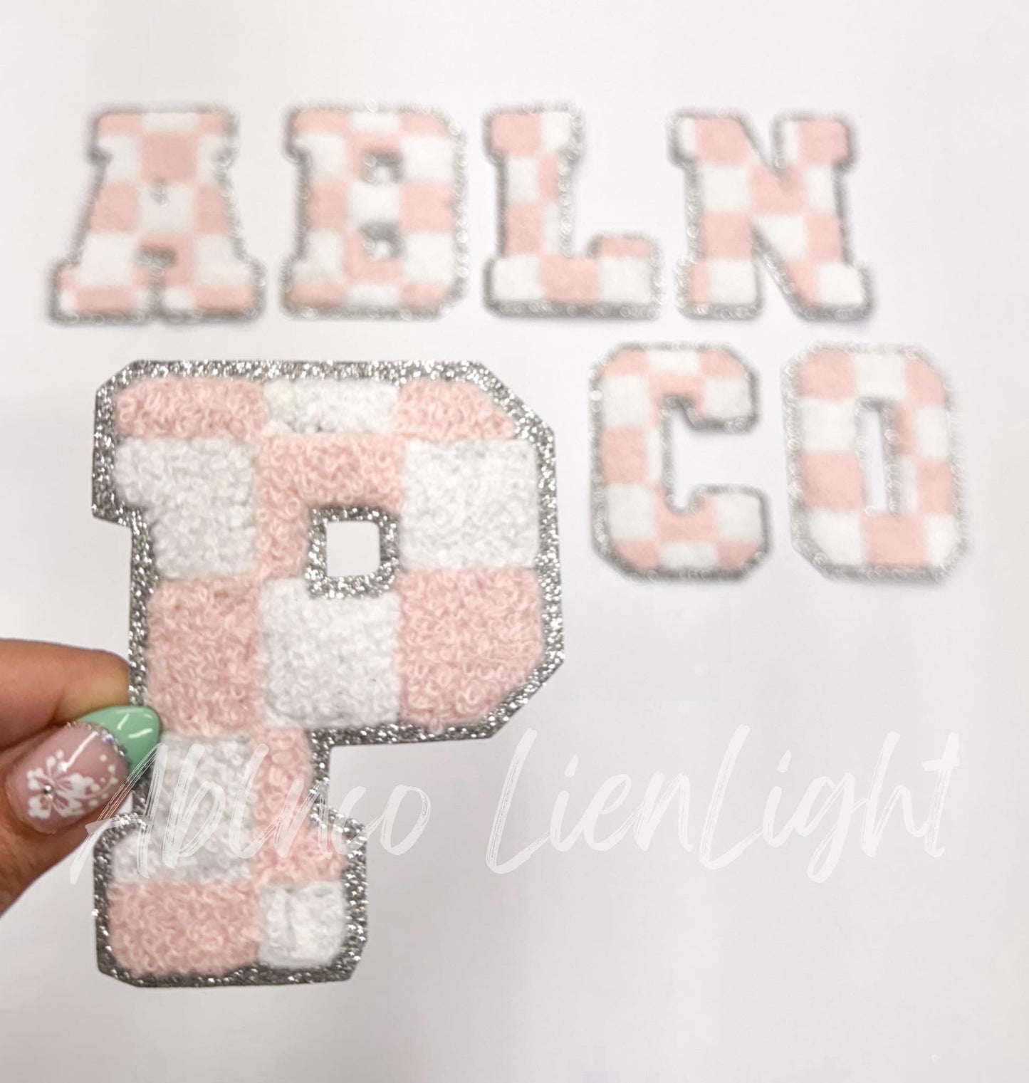 Pink Checkered Letters Chenille Embroidery Patch