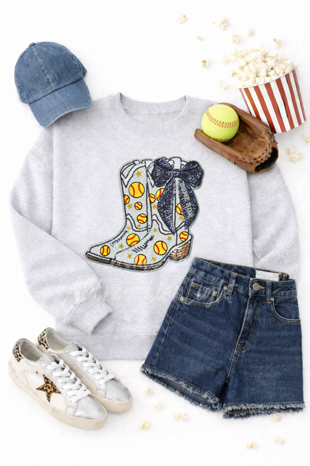 Softball Homerun Sequin Bow Boots Sweatshirt