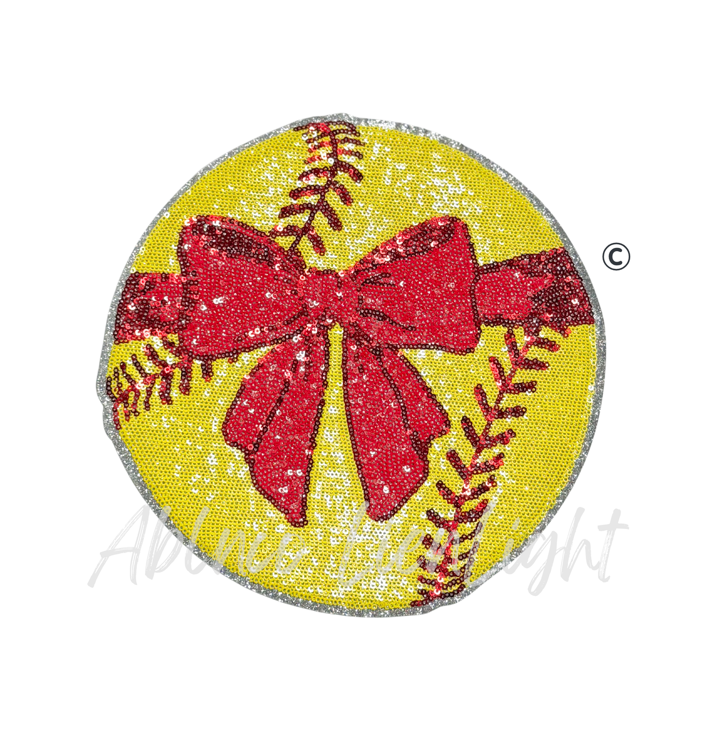 Softball Bow Sequins Patch - Large