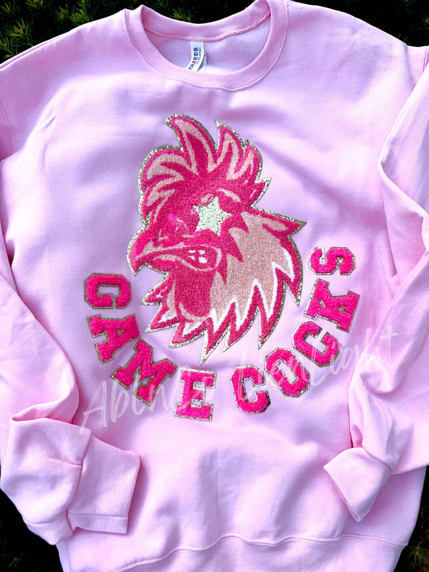 PREPPY PINK MASCOT™ Chenille Patch Sweatshirt with Custom Lettering