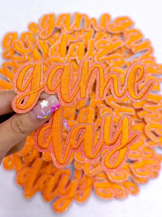 Orange Game Day Glitter STICKER Adhesive Patch©️