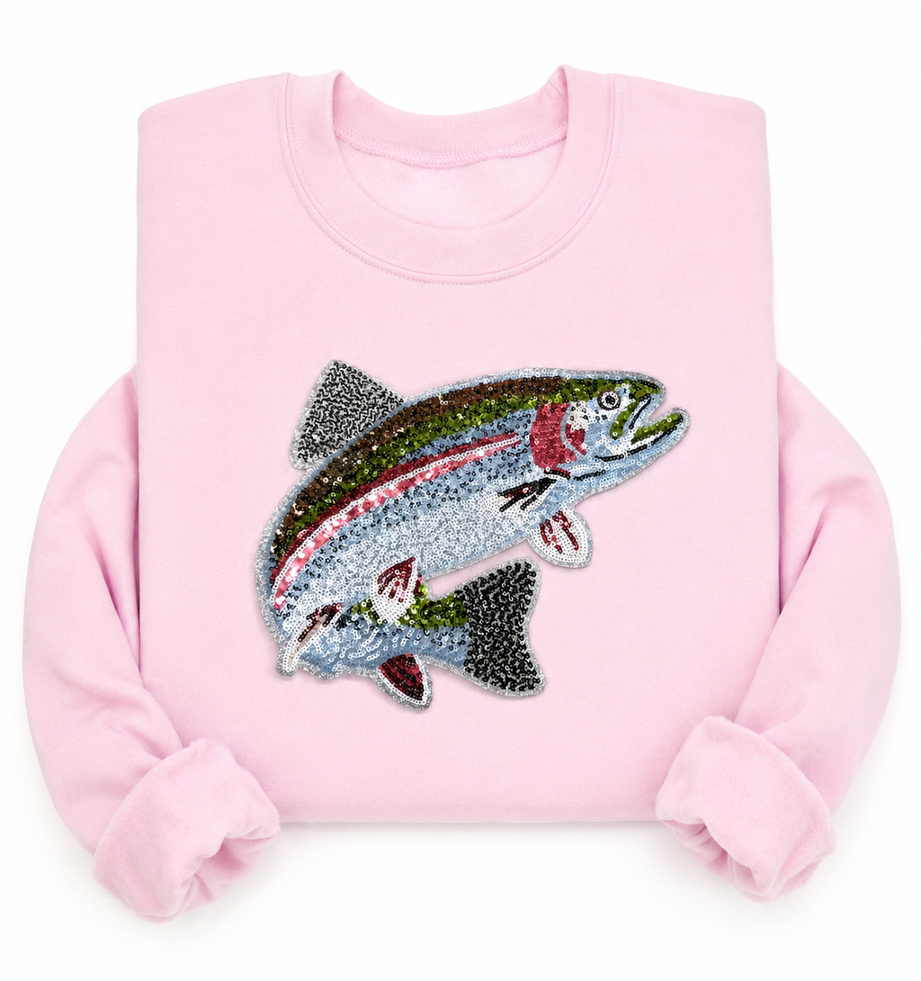 Rainbow Trout Fish Sequin Patch Shirt