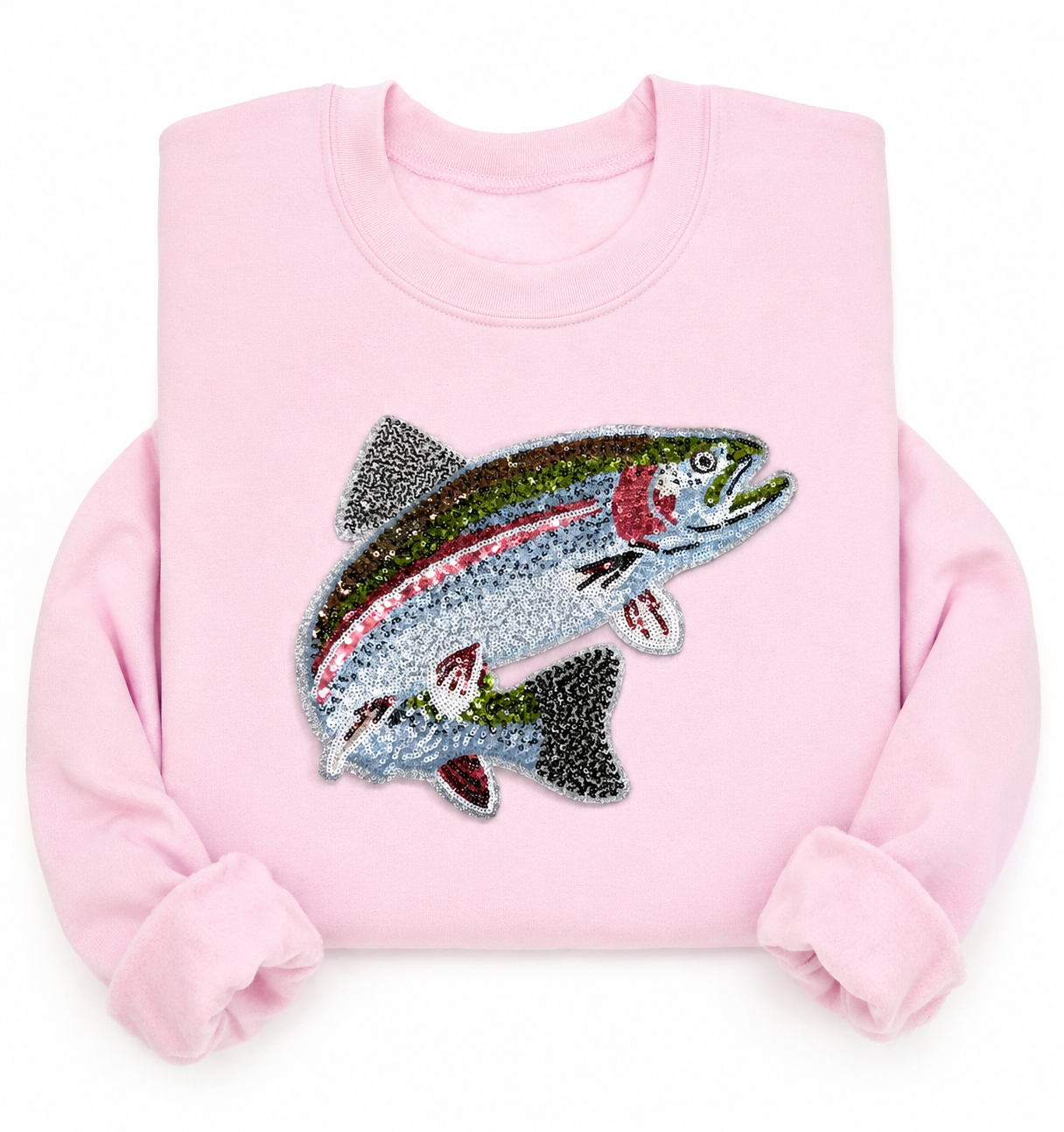 Rainbow Trout Fish Sequin Patch Shirt