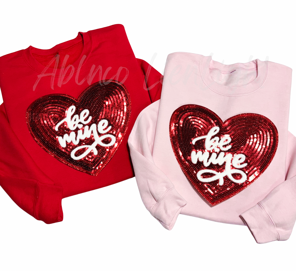 Be Mine Red Heart Valentines Day Sequin Patch Sweatshirt