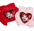 Be Mine Red Heart Valentines Day Sequin Patch Sweatshirt