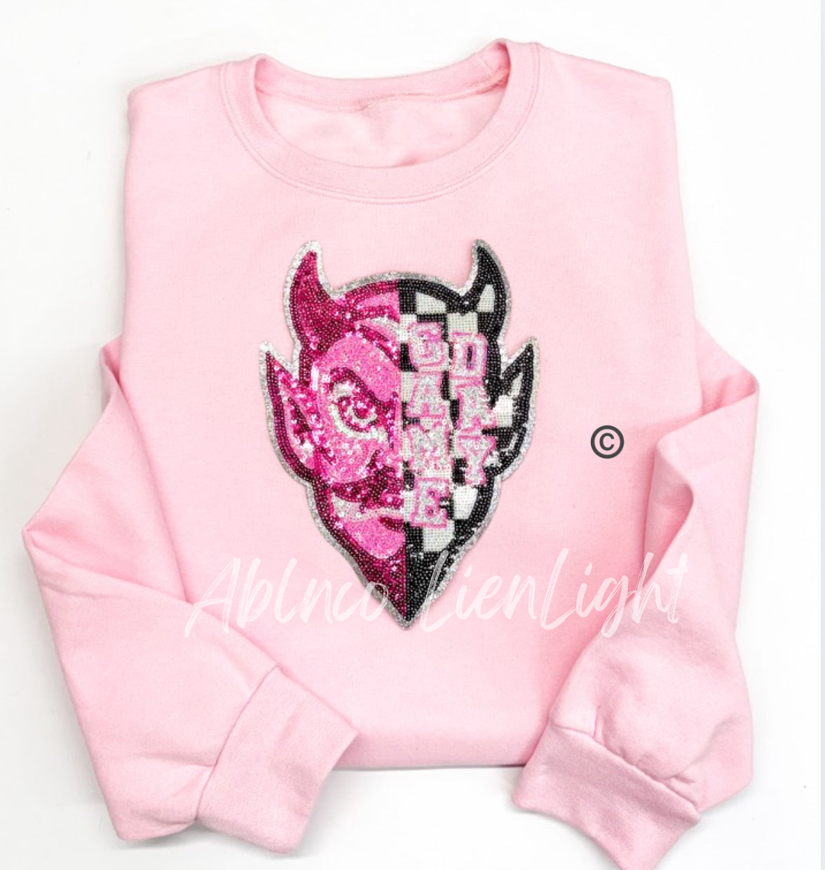 Preppy Pink Checkered Devil Mascot Game Day Sequin Patch