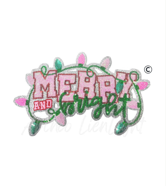 Merry & Bright Christmas Lights Sequins Christmas Patch