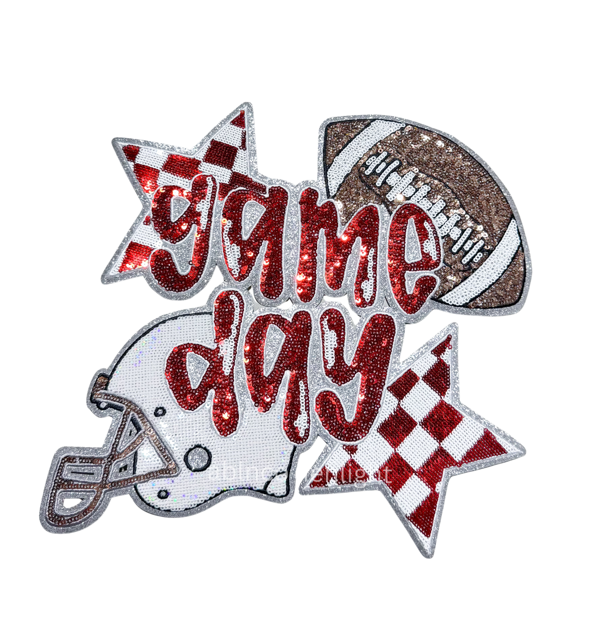 Red Game Day Checkered Football Sequin Patch - Large