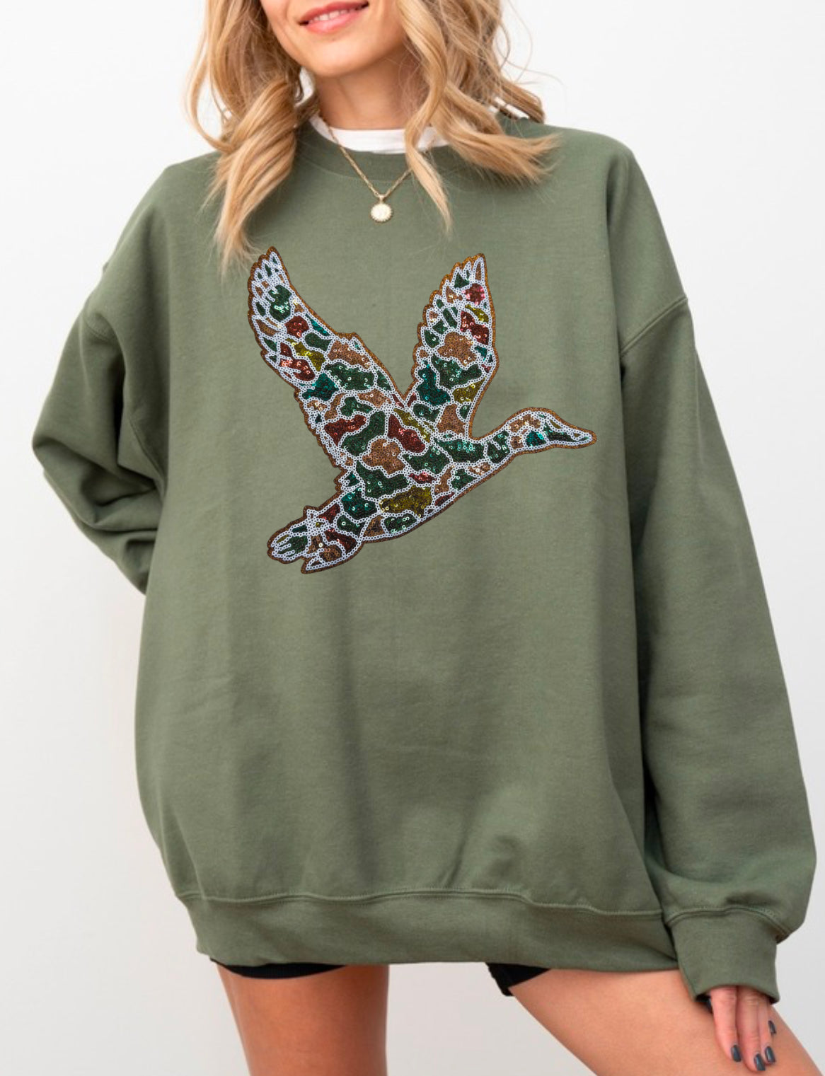 Camo Mallard Duck Hunting Sequins Patch Sweatshirt