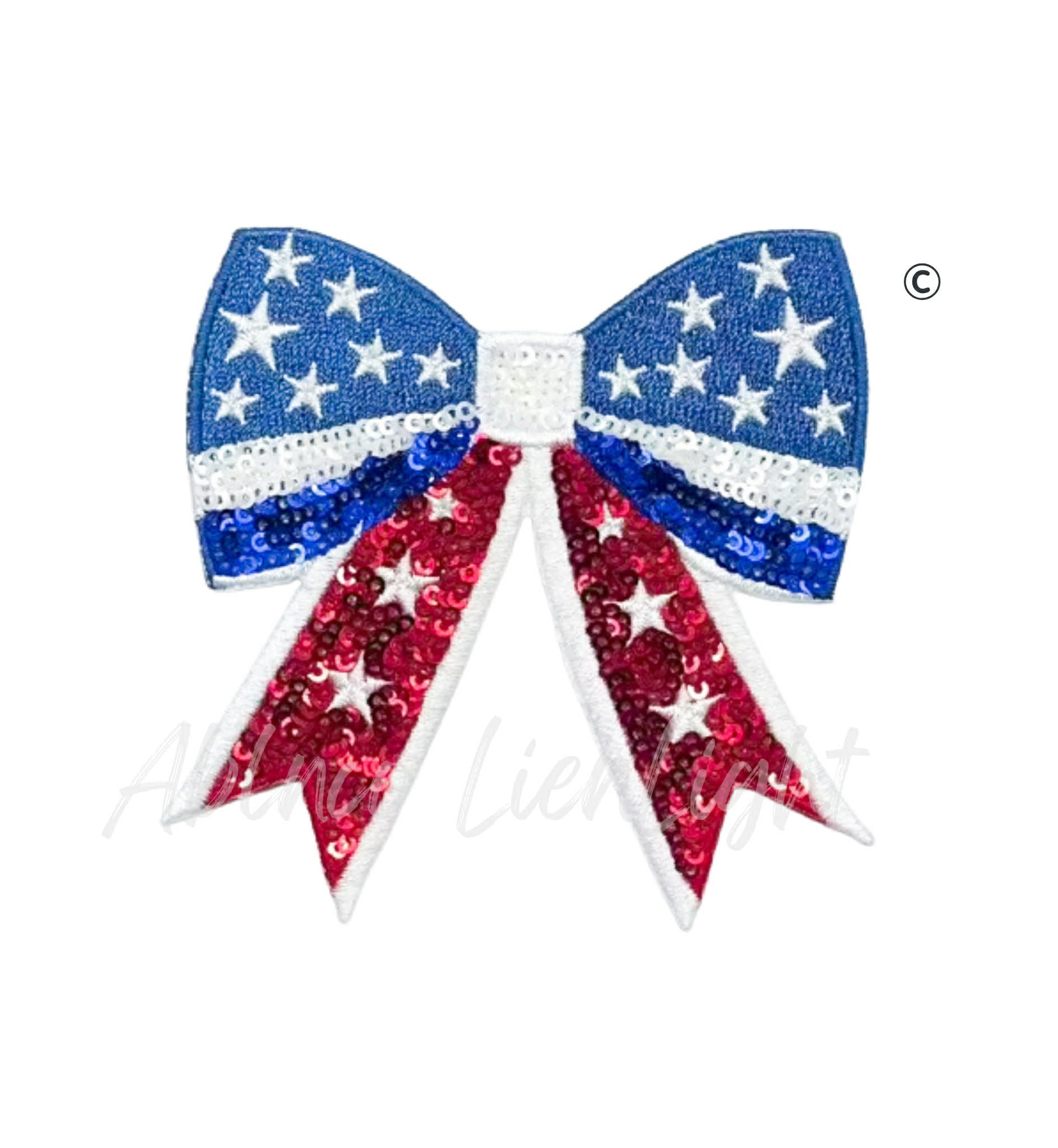 Red White Blue 4th of July Bow Sequin Patch - Small