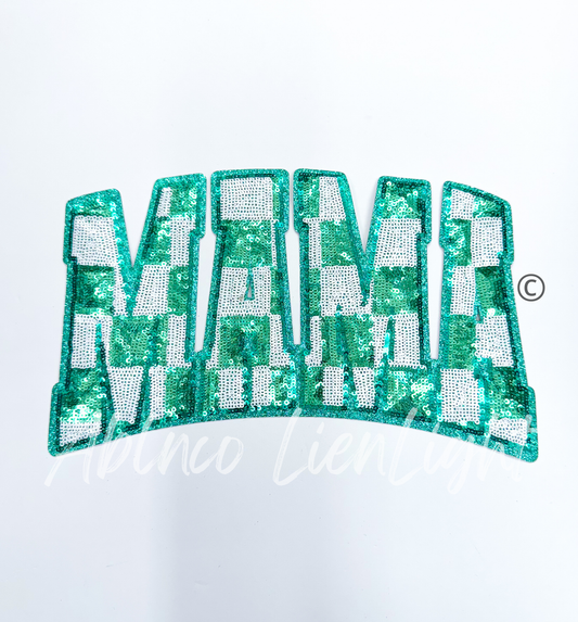 Big Teal Checkered Mama Sequins Patch