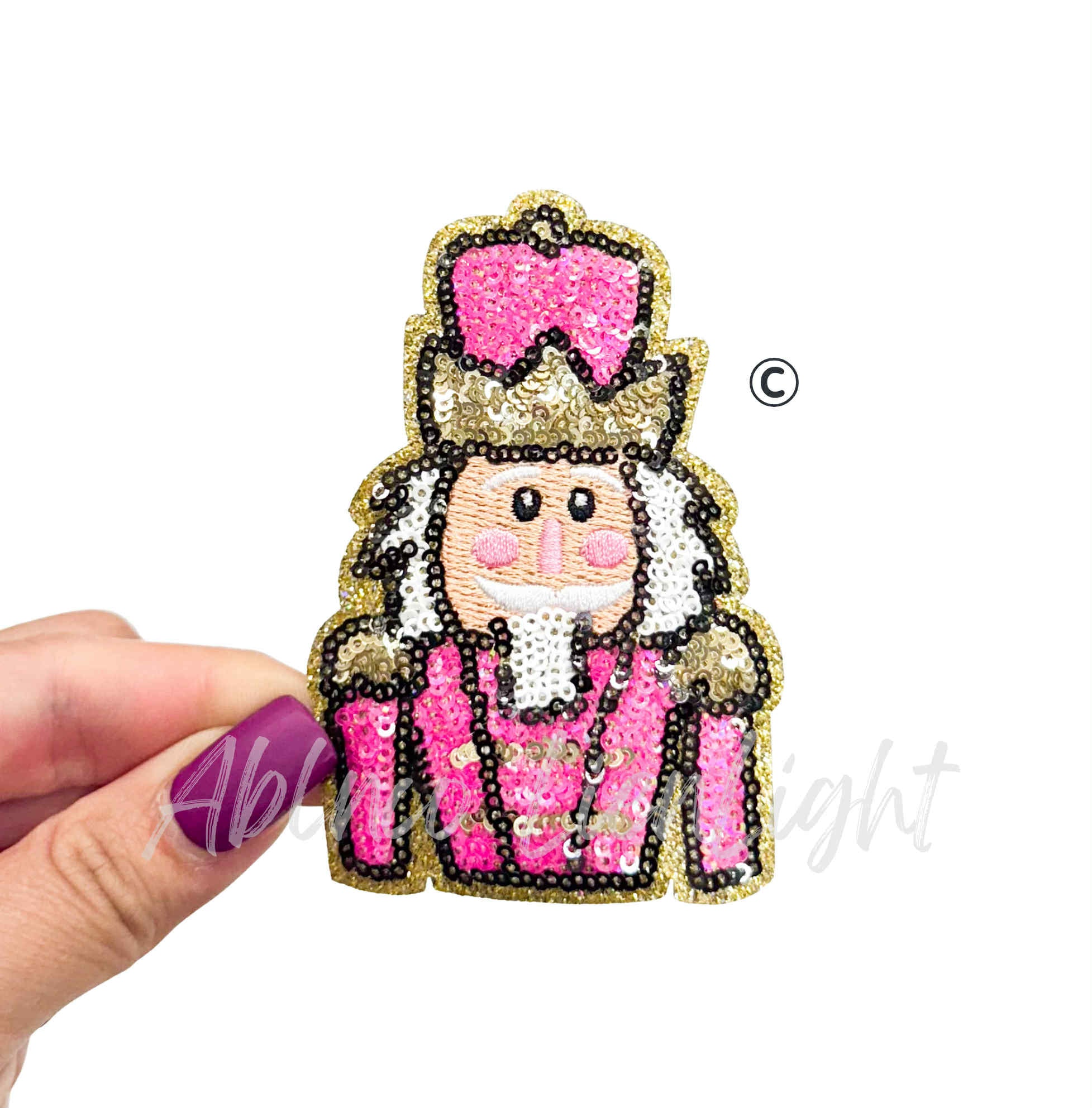 Pink & Gold Nutcracker Christmas Sequin Patch - Small