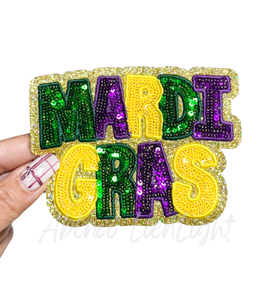 Mardi Gras Colorful Block Sequins Patch - Small