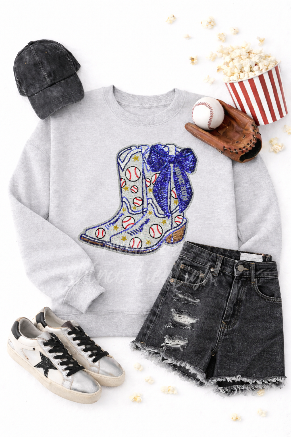 Baseball Homerun Sequin Bow Boots Sweatshirt